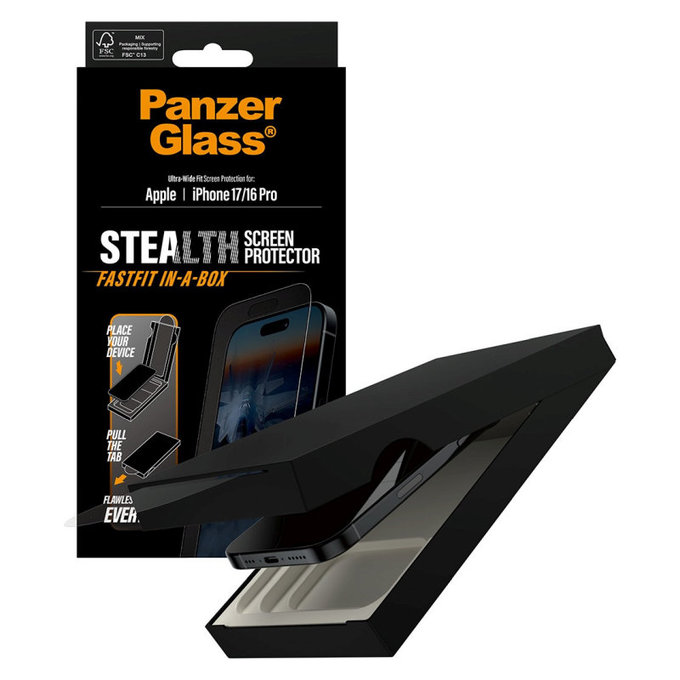 Schutzglas UWF Stealth mit Fastfit für iPhone 17/16 Pro, Schwarz, PanzerGlass