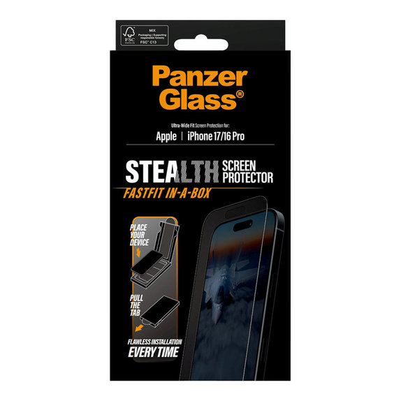 Schutzglas UWF Stealth mit Fastfit für iPhone 17/16 Pro, Schwarz, PanzerGlass