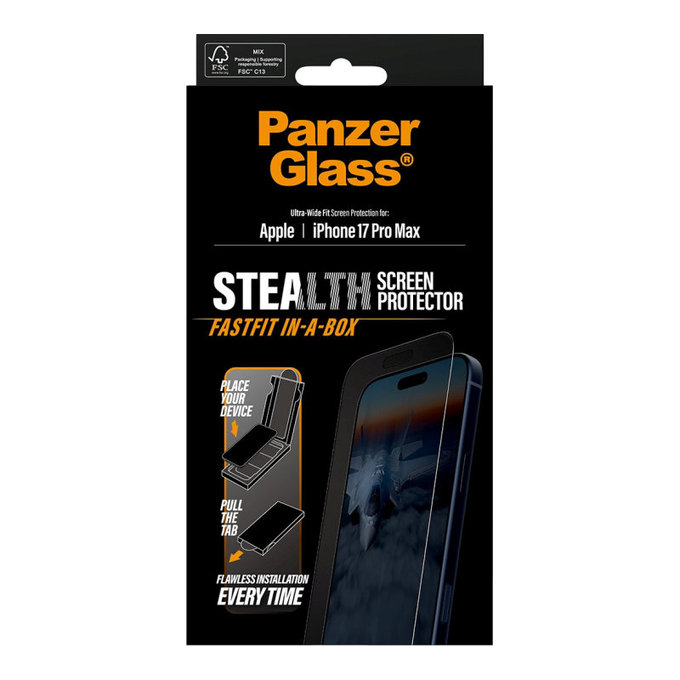 Schutzglas UWF Stealth mit Fastfit für iPhone 17 Pro Max, Schwarz, PanzerGlass