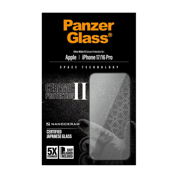 UWF Ceramic II Panzerglas mit Fastfit für iPhone 17/16 Pro, Schwarz, PanzerGlass