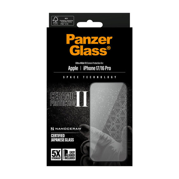 UWF Ceramic II Panzerglas mit Fastfit für iPhone 17/16 Pro, Schwarz, PanzerGlass