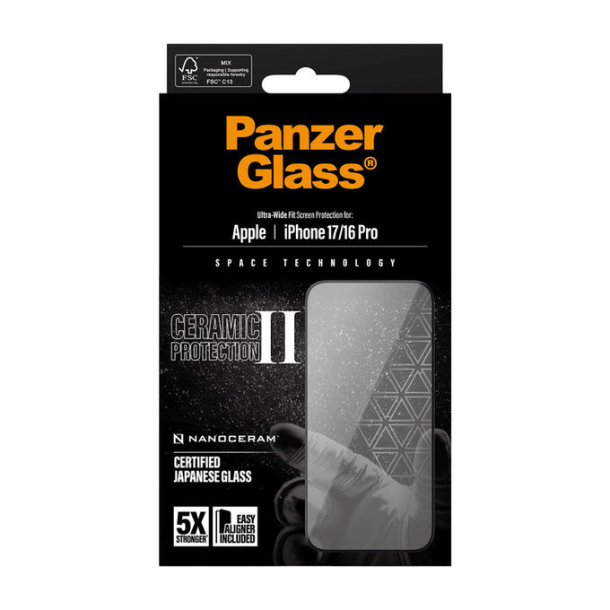 UWF Ceramic II Panzerglas mit Fastfit für iPhone 17/16 Pro, Schwarz, PanzerGlass