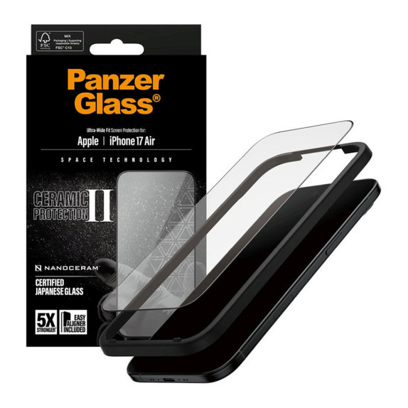 Schutzglas UWF Ceramic II mit Applikator für iPhone 17 Air, Schwarz, PanzerGlass