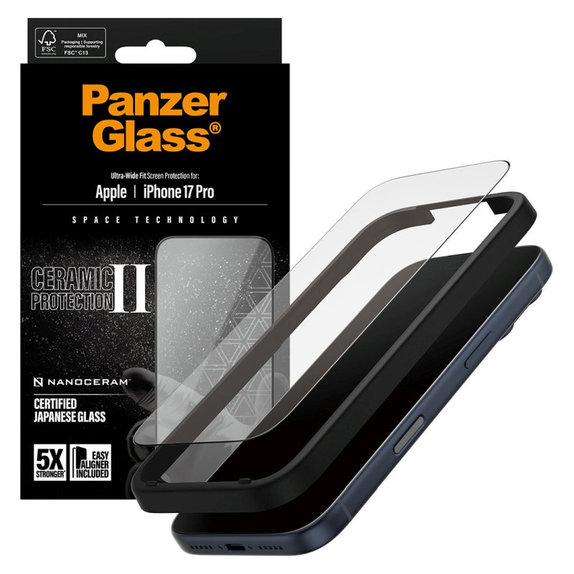 Schutzglas UWF Ceramic II mit Applikator für iPhone 17 Pro, Schwarz, PanzerGlass