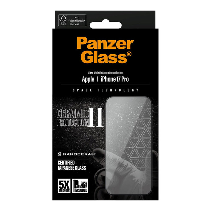 Schutzglas UWF Ceramic II mit Applikator für iPhone 17 Pro, Schwarz, PanzerGlass