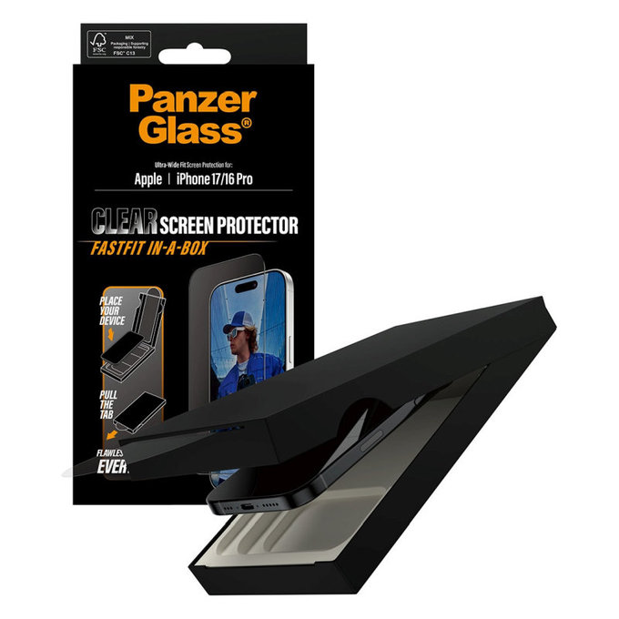 UWF Panzerglas mit Fastfit für iPhone 17/16 Pro, Schwarz, PanzerGlass