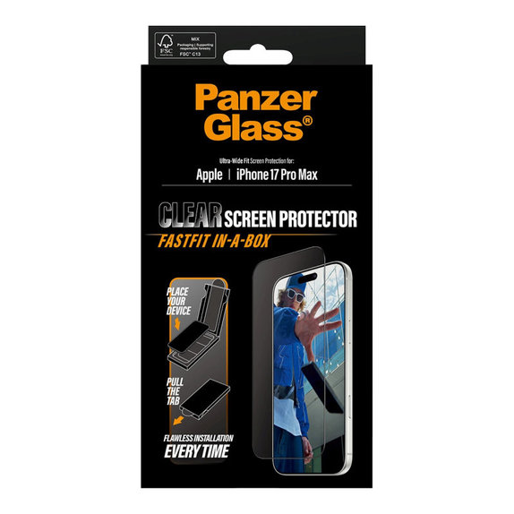 Schutzglas UWF mit Fastfit für iPhone 17 Pro Max, Schwarz, PanzerGlass
