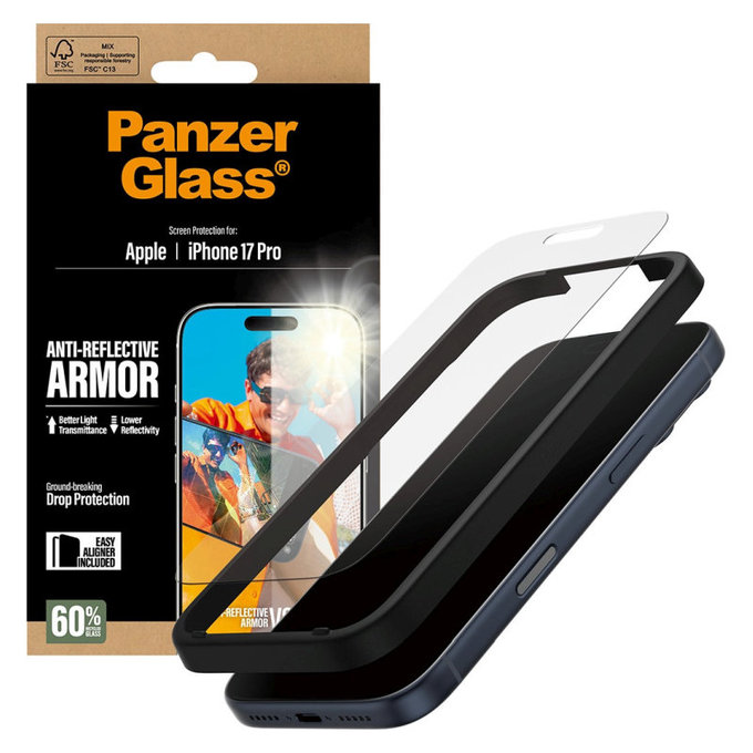 Schutzglas Anti-Reflective mit Applikator für iPhone 17 Pro, Schwarz, PanzerGlass