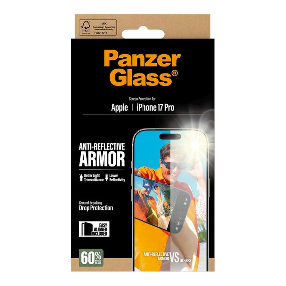 Schutzglas Anti-Reflective mit Applikator für iPhone 17 Pro, Schwarz, PanzerGlass