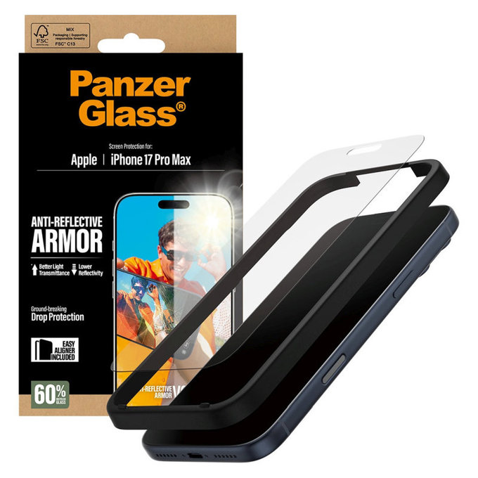 Schutzglas Anti-Reflective mit Applikator für iPhone 17 Pro Max, Schwarz, PanzerGlass