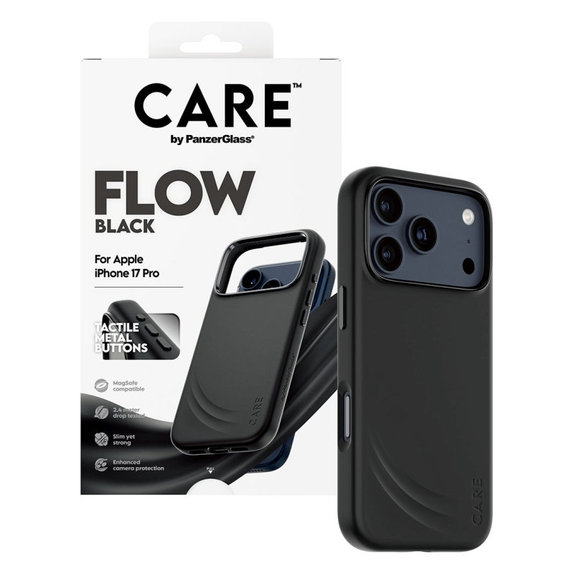 FLOW Hülle mit MagSafe für iPhone 17 Pro, Schwarz, CARE