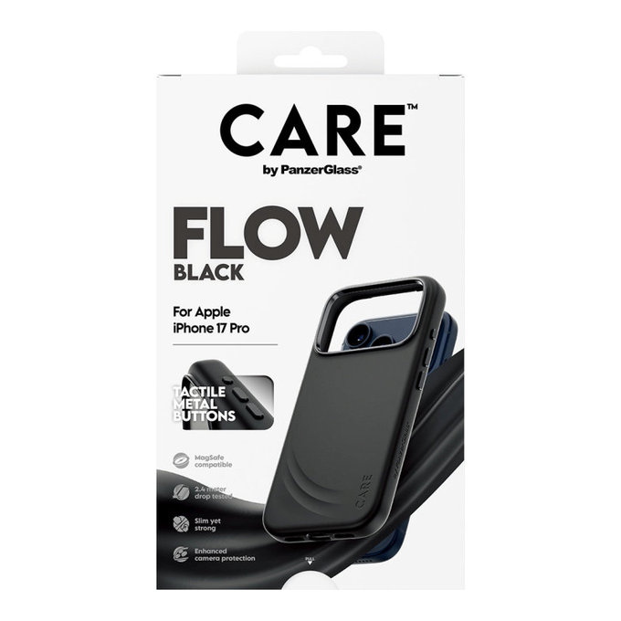 FLOW Hülle mit MagSafe für iPhone 17 Pro, Schwarz, CARE