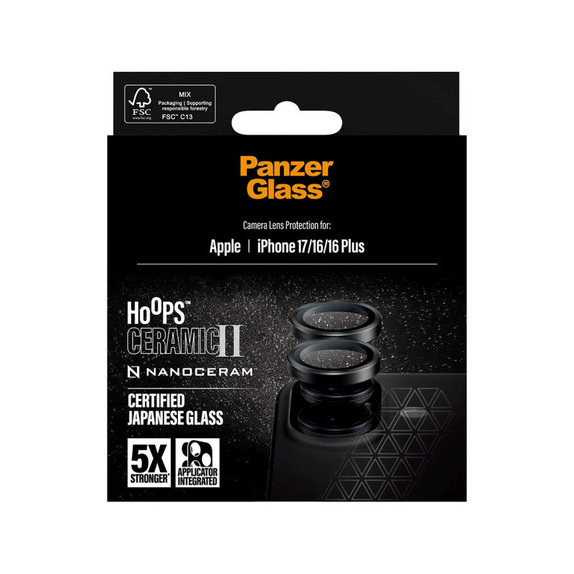 Kameralinsenschutz Hoops Ceramic II für iPhone 17/16 Plus/16, Schwarz, PanzerGlass