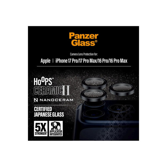 Hoops Ceramic II Kameraobjektivschutz für iPhone 17 Pro Max/17 Pro/16 Pro Max/16 Pro, Schwarz, PanzerGlass