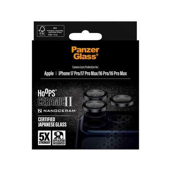 Hoops Ceramic II Kameraobjektivschutz für iPhone 17 Pro Max/17 Pro/16 Pro Max/16 Pro, Schwarz, PanzerGlass