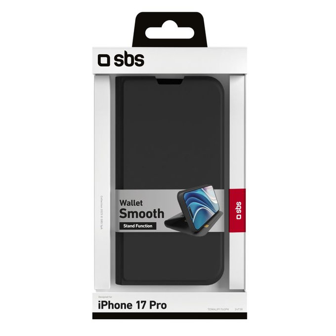 SBS - Book Wallet Smooth Case für iPhone 17 Pro, Schwarz