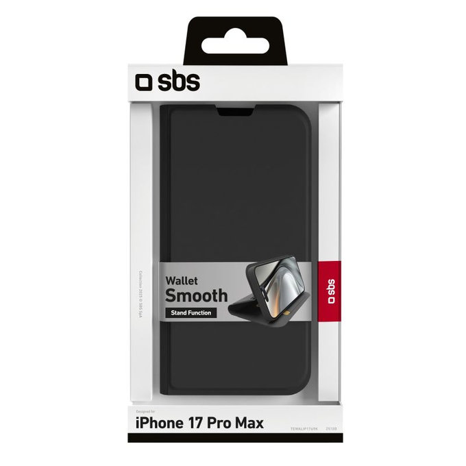 SBS - Book Wallet Smooth Case für iPhone 17 Pro Max, Schwarz