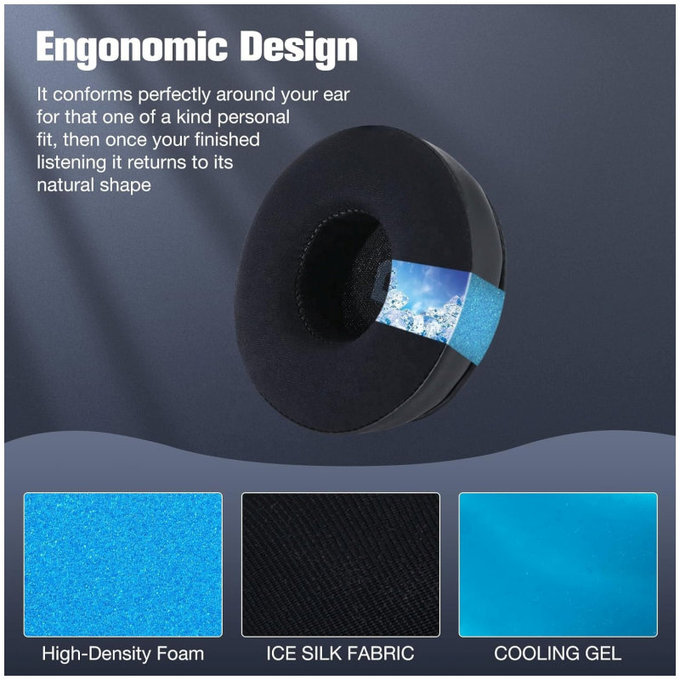 Ersatz-Ohrpolster für JBL JR300, T450BT, T500BT, T600, Memory-Schaumstoff + Leder + Textil, Schwarz, Kühlgel, 1 Paar