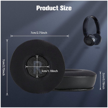 Ersatz-Ohrpolster für JBL JR300, T450BT, T500BT, T600, Memory-Schaumstoff + Leder + Textil, Schwarz, Kühlgel, 1 Paar