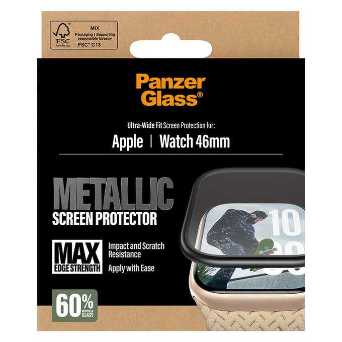 Panzerglas UWF METALLIC für Apple Watch 11/10 46 mm, Schwarz, PanzerGlass