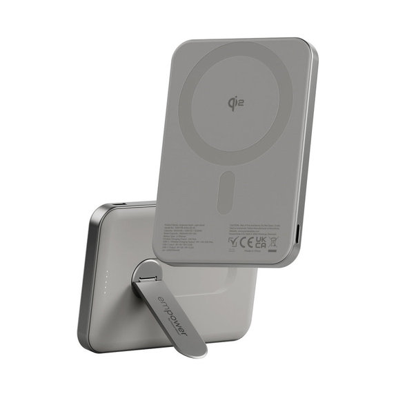 Kabellose PowerBank 5000 mAh, mit drehbarem Ständer 20 W, MagSafe-kompatibel, Qi2/USB-C, Titan, empower