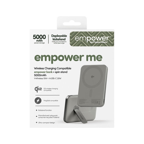 Kabellose PowerBank 5000 mAh, mit drehbarem Ständer 20 W, MagSafe-kompatibel, Qi2/USB-C, Titan, empower