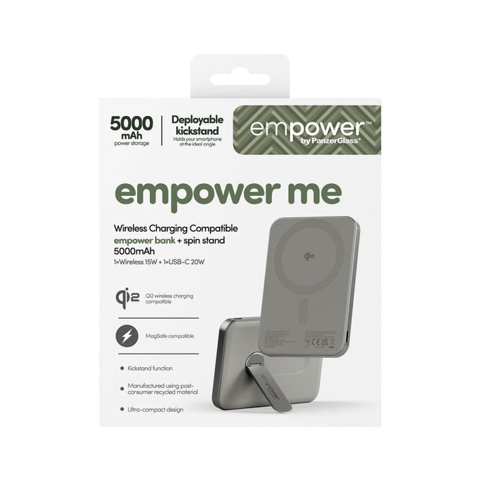 Kabellose PowerBank 5000 mAh, mit drehbarem Ständer 20 W, MagSafe-kompatibel, Qi2/USB-C, Titan, empower
