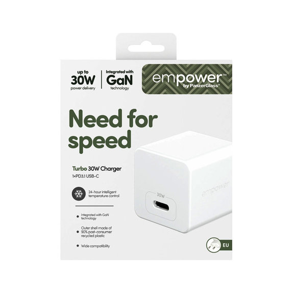 Reiseadapter Grand Prix USB-C, GaN, 30 W PD, silberweiß, empower