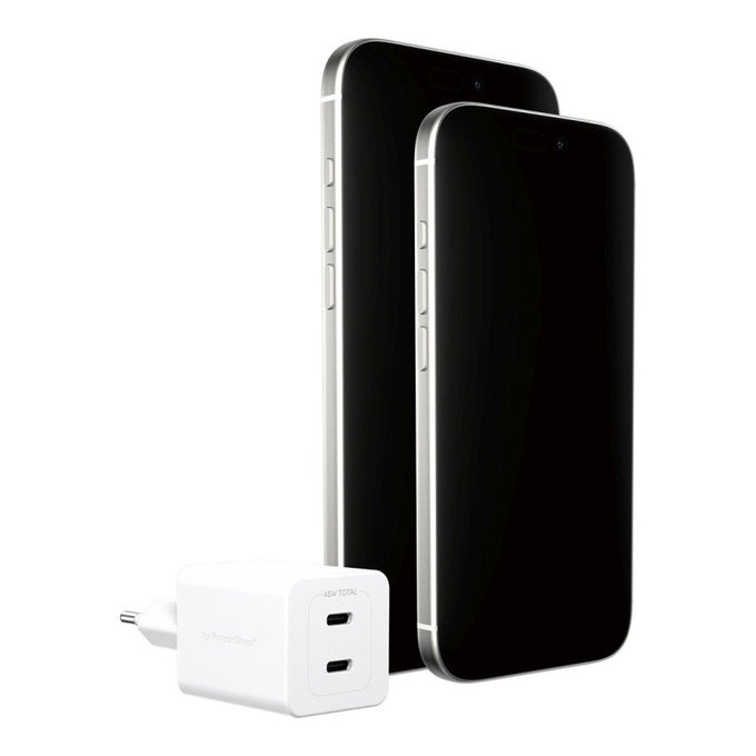 Reiseadapter Grand Prix 2x USB-C, GaN, 45 W PD, Silberweiß, empower