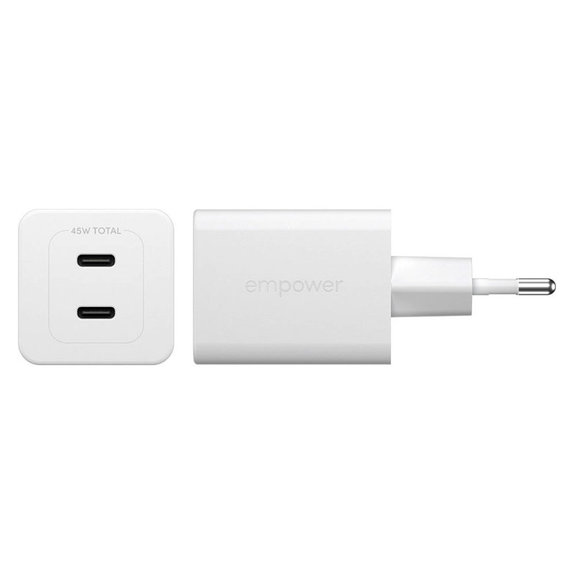 Reiseadapter Grand Prix 2x USB-C, GaN, 45 W PD, Silberweiß, empower