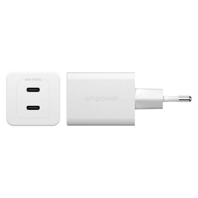 Reiseadapter Grand Prix 2x USB-C, GaN, 45 W PD, Silberweiß, empower