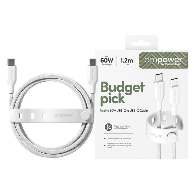 USB-C-Kabel, 60 W, Racing, 1,2 m, silberweiß, empower