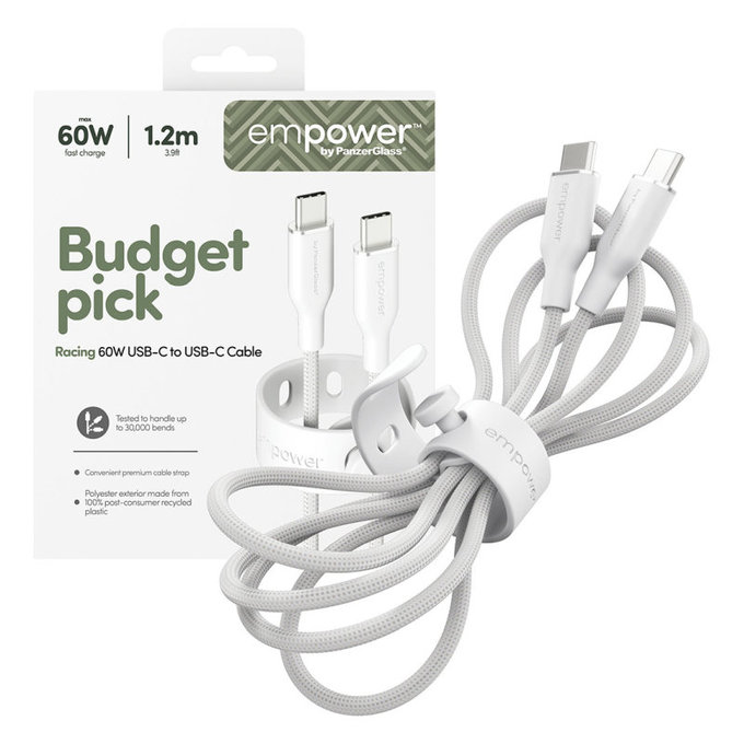 USB-C-Kabel, 60 W, Racing, 1,2 m, silberweiß, empower