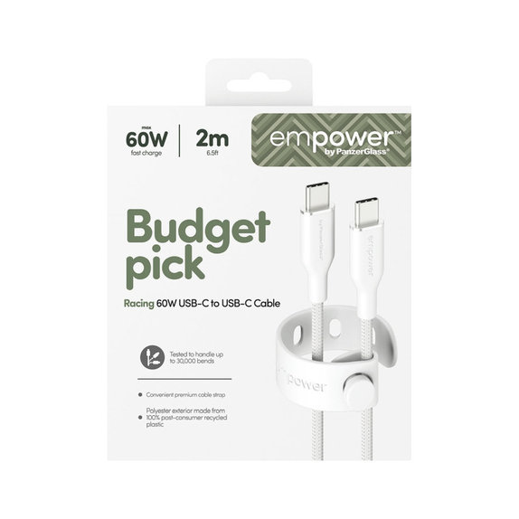 USB-C-Kabel, 60 W, Racing, 2 m, Silberweiß, empower