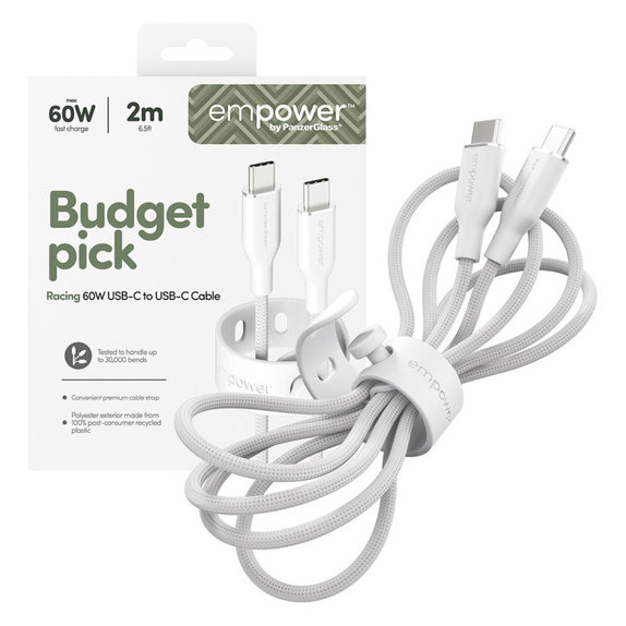 USB-C-Kabel, 60 W, Racing, 2 m, Silberweiß, empower