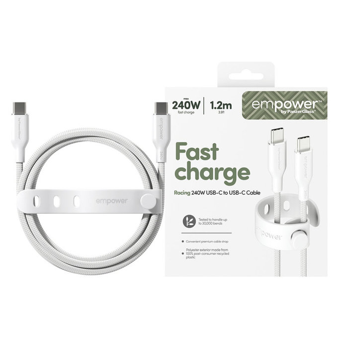 USB-C-Kabel, 240 W, Racing, 1,2 m, silberweiß, empower