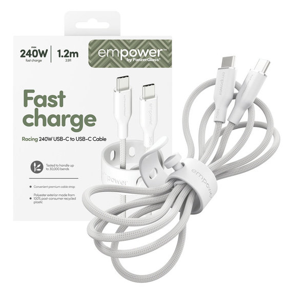 USB-C-Kabel, 240 W, Racing, 1,2 m, silberweiß, empower