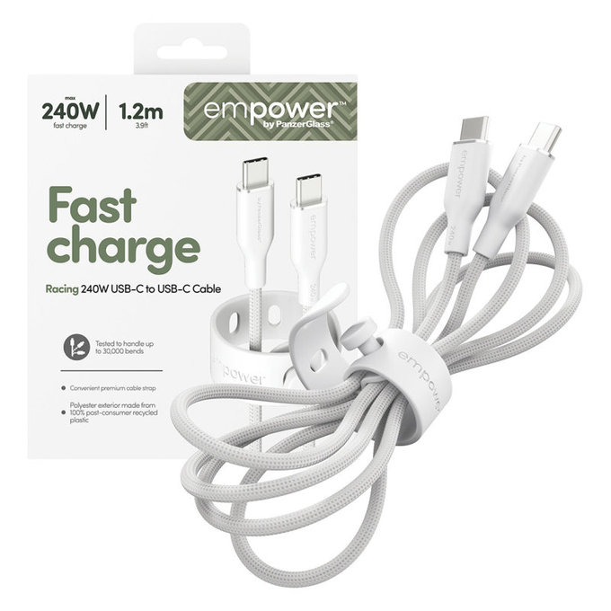 USB-C-Kabel, 240 W, Racing, 1,2 m, silberweiß, empower