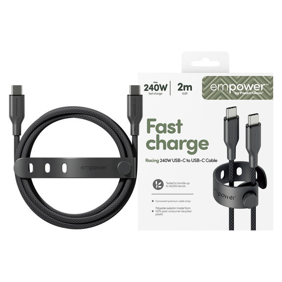 USB-C-Kabel, 240 W, Racing, 2 m, Space Black, empower