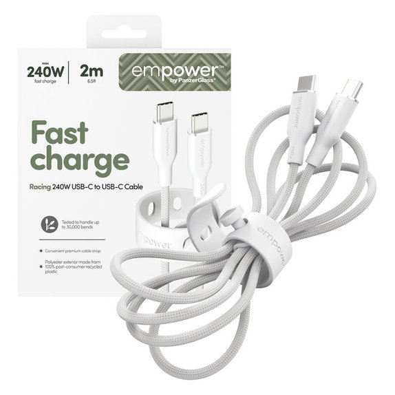 USB-C-Kabel, 240 W, Racing, 2 m, Silberweiß, empower