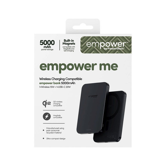 Kabellose PowerBank 5000 mAh, 20 W, kompatibel mit MagSafe, Qi2/USB-C, Space Black, empower