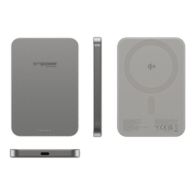 Kabellose PowerBank 5000 mAh, 20 W, kompatibel mit MagSafe, Qi2/USB-C, Titan, empower