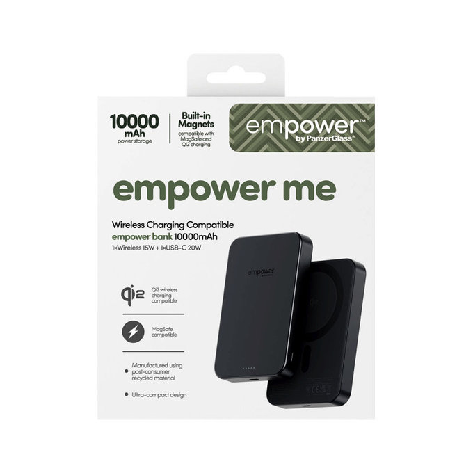 Kabellose PowerBank 10000 mAh, 20 W, kompatibel mit MagSafe, Qi2/USB-C, Space Black, empower
