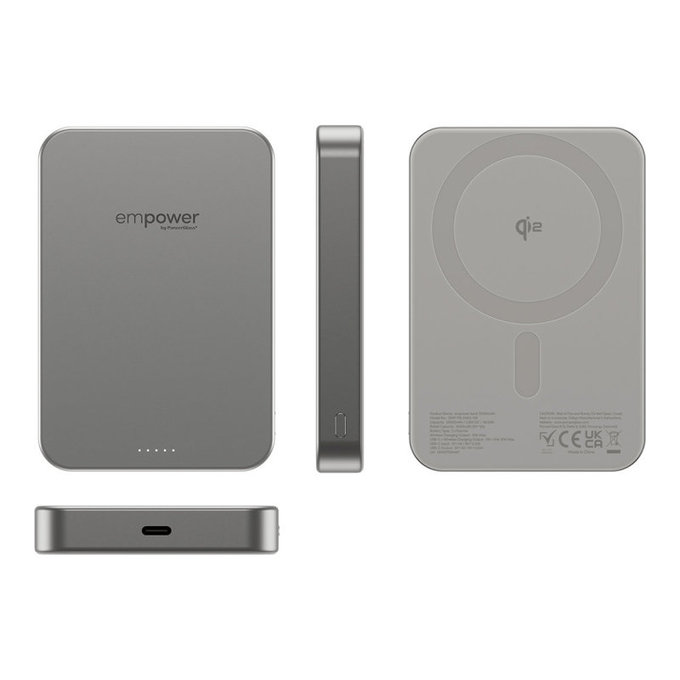 Kabellose PowerBank 10000 mAh, 20 W, kompatibel mit MagSafe, Qi2/USB-C, Titan, empower