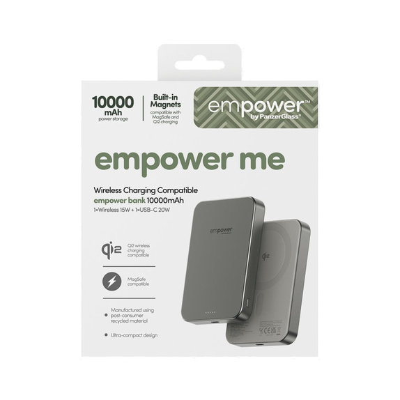 Kabellose PowerBank 10000 mAh, 20 W, kompatibel mit MagSafe, Qi2/USB-C, Titan, empower