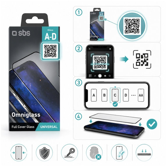 Universelles Schutzglas Omniglass Y, Schwarz, SBS