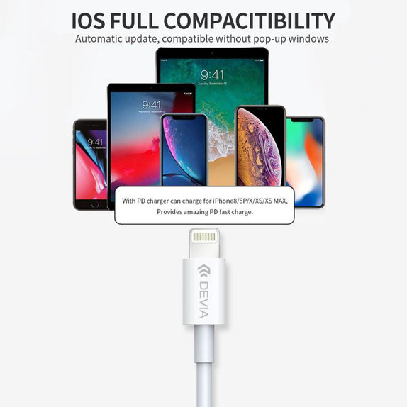 Lightning / USB-C Kabel Smart, PD 20W, 1m, Weiß, Devia