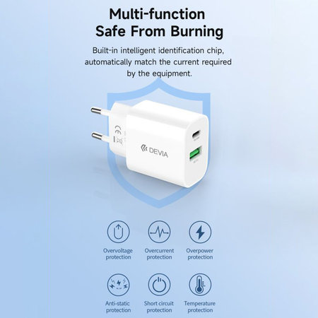 Ladeadapter Smart USB-C + USB-A, PD 20W, Weiß, Devia