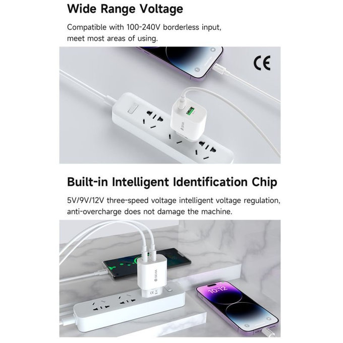 Ladeadapter Smart USB-C + USB-A, PD 20W, Weiß, Devia