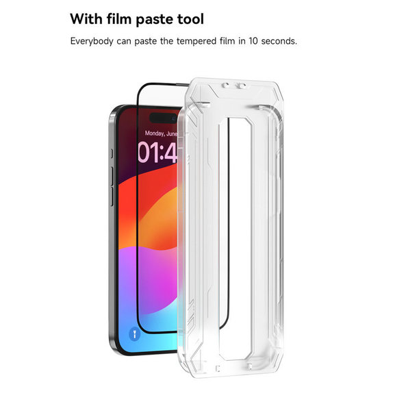 FullCover Panzerglas mit Applikator für iPhone 15, Devia
